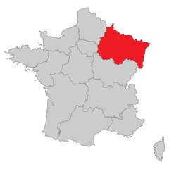 Frankreich - Alsace-Champagne-Ardenne-Lorraine (Vektor in Rot)