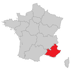 Frankreich - Provence-Alpes-Côte d'Azur (Vektor in Rot)