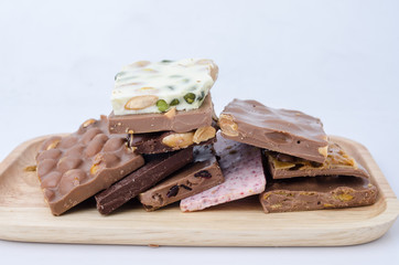 chocolates in white, dark, and milk chocolate.