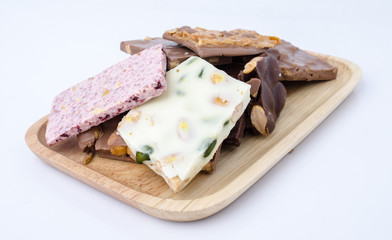 chocolates in white, dark, and milk chocolate.
