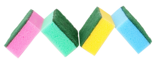 Fototapeta premium colorful sponges for washing dishes on a white