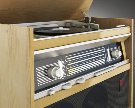 Vintage radio with gramophone record. 