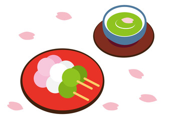 お花見　お茶と三色団子