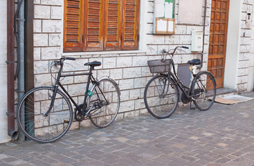 Fototapeta na wymiar Two bicycle close-up.