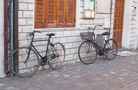 Two bicycle close-up.