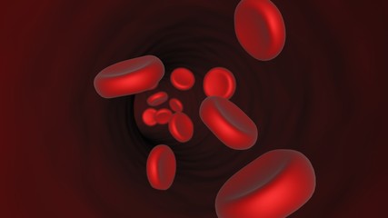 Red blood cells moving in blood vessels with depth of field