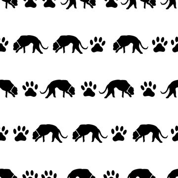 dog and footprints black shadows silhouette in lines pattern eps10