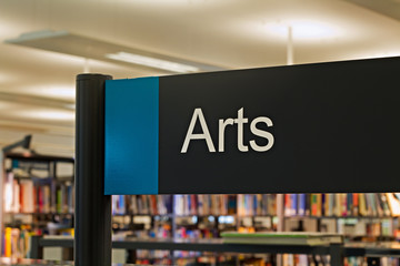  Art section sign inside a modern public library