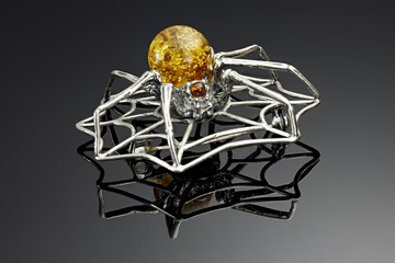 Fototapeta na wymiar Spider brooch with amber