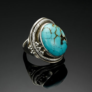 Antique Silver Turquoise Ring Laguna
