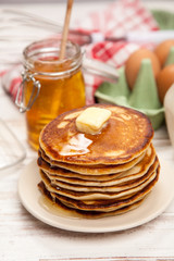 High pile of delicious pancakes