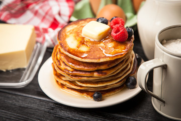High pile of delicious pancakes
