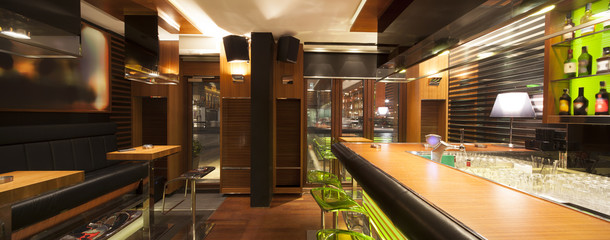 bar interior seamless panorama made by tilt shift lens
