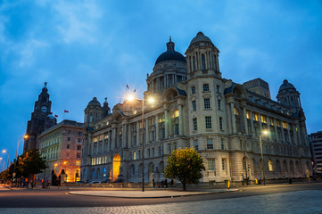 Fototapeta na wymiar Liverpool, UK illuminated old buildings