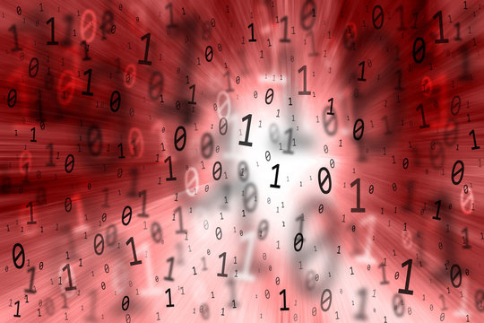 Abstract red colored travel scattered binary numbers background illustration.