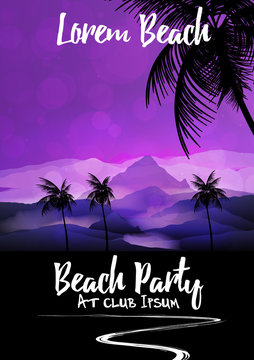 Summer Beach Night Party Flyer Template - Vector Illustration