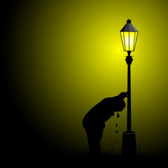 Obraz premium drunk man illustration with street light silhouette