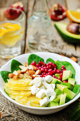 Spinach feta avocado pomegranate orange almond salad with orange