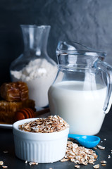 Oatmeal porridge with  glass of milk