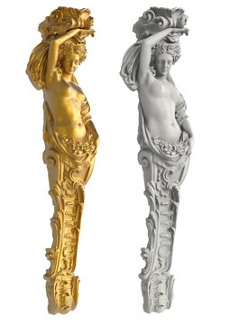 Greek ancient statue of the Caryatids on white background