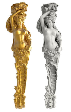 Greek ancient statue of the Caryatids on white background
