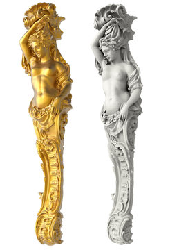 Greek ancient statue of the Caryatids on white background