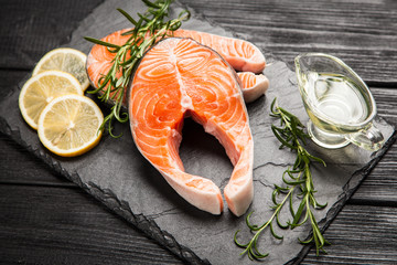 Fresh salmon on old wood