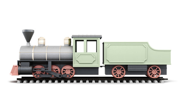 Old locomotive on a white background. 3d render image.