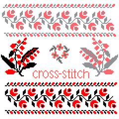 Vector imitation of Ukrainian ethnic cross-stitch embroidery