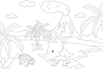 Funny cute triceratops and ankylosaurus on the background of a p © fir4ik