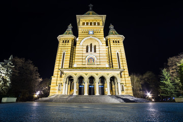 Fototapeta na wymiar Cathedral of Timisoara at night