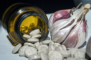 Garlic capsules, vitamins d pills