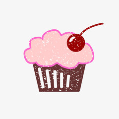 Cake with cream and a cherry, covered in a white crumb