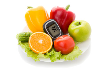 glucometer for glucose level and healthy organic food 