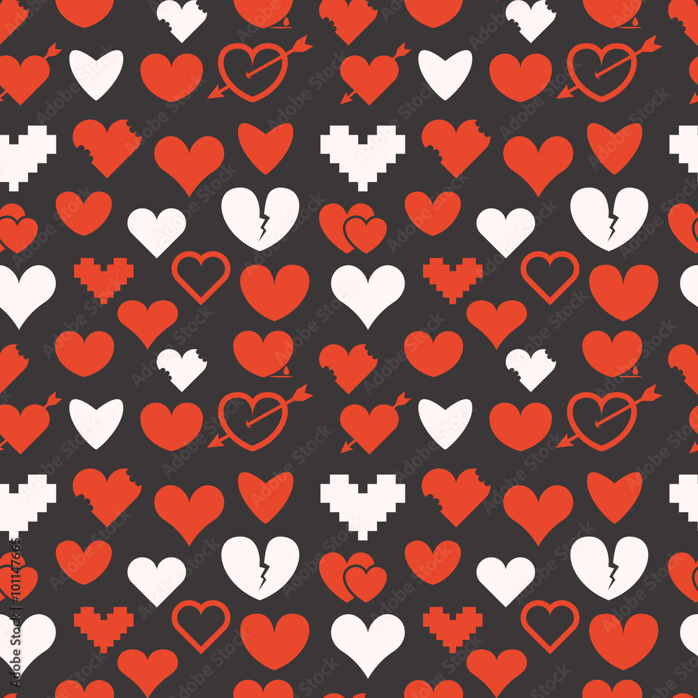 Poster Different abstract hearts seamless pattern