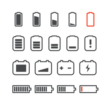 Different accumulator status icons. Minimalism illustration conc
