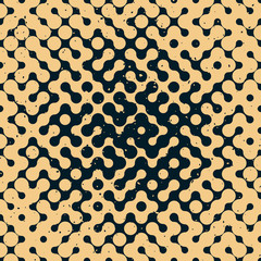 Vector Seamless Halftone Gradient Rounded Irregular Navy Tan Grungy Pattern