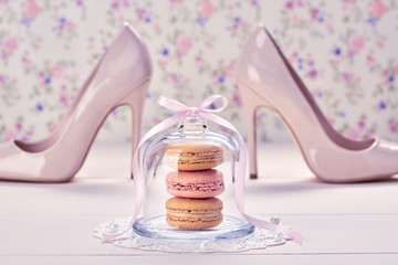 Woman essentials, fashion high heels. Macarons  