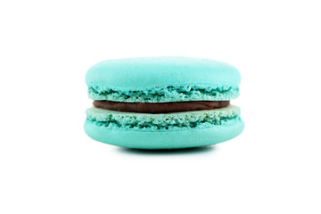 Tasty blue macarons isolated on white