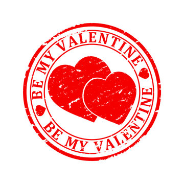 Scratched red round seal with the inscription - be my valentine - vector svg