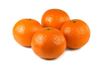 Three studio isolated mandarins on white background