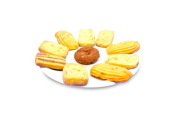 Biscuits in plate isolated on white background