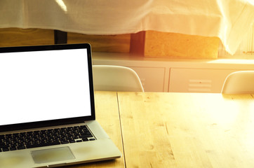 workspace with modern laptop on wood table