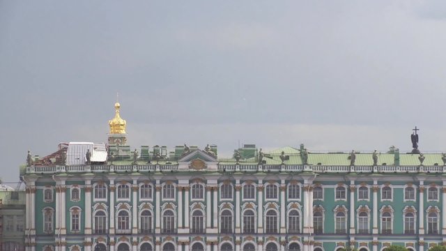 View of the Hermitage in Saint-Petersburg from Neva River in cloud summer day 