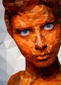 Low Poly Portrait Of A Girl With Orange Face