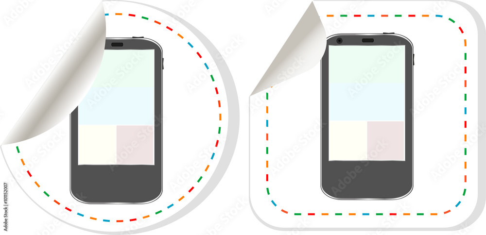 Poster smart phone with blank screen web button isolated on white background, vector