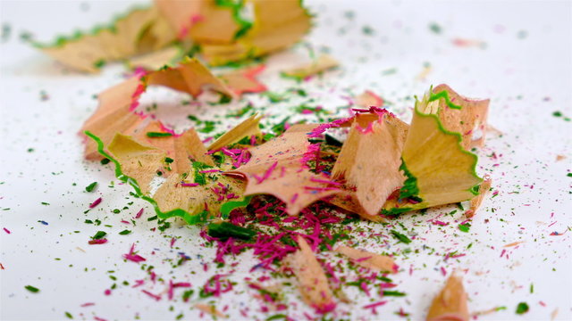 Pencil shavings drop on a white background