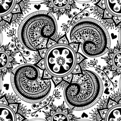 Hand drawn Abstract seamless gzhel pattern for adult coloring pa