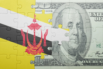 puzzle with the national flag of brunei and dollar banknote