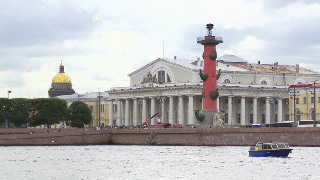 View of Vasilevsky island in Saint-Petersburg from Neva river in summer day. 